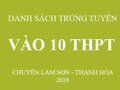 DS trúng tuyển vào 10 trường THPT chuyên Lam Sơn Thanh Hóa năm 2018