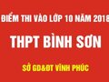 Điểm thi vào lớp 10 trường THPT Bình Sơn - Vĩnh Phúc 2018