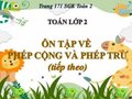 Giải bài Ôn tập về phép cộng và phép trừ (tiếp theo) trang 171 SGK Toán 2