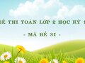 Đề thi Toán lớp 2 học kỳ 1 năm 2020 - Mã đề 31