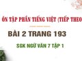 Bài 2 trang 193 SGK Ngữ văn 7 tập 1