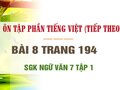 Bài 8 trang 194 SGK Ngữ văn 7 tập 1