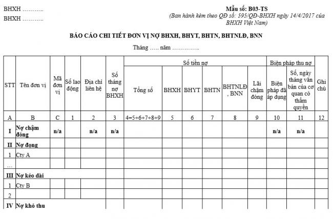 Tải Mẫu Báo Cáo Chi Tiết Đơn Vị Nợ Bhxh, Bhyt, Bhtn, Bhtnlđ, Bnn