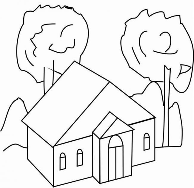 Trang màu ngôi nhà đơn giản cho trẻ em