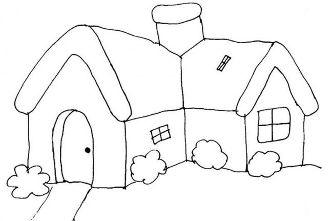 tranh tô màu cho bé hình ngôi nhà đơn giản ở nhà