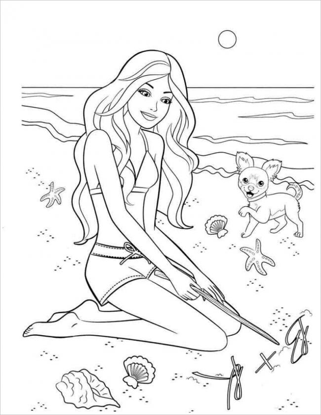 Barbie chơi đùa cùng bạn cún bên bờ biển