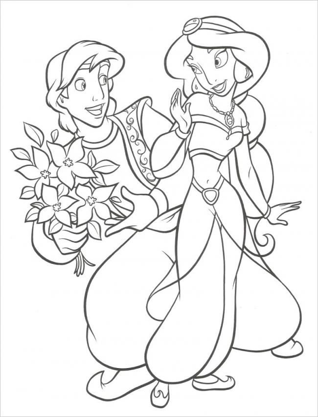 Tranh vẽ Aladin tặng hoa cho công chúa