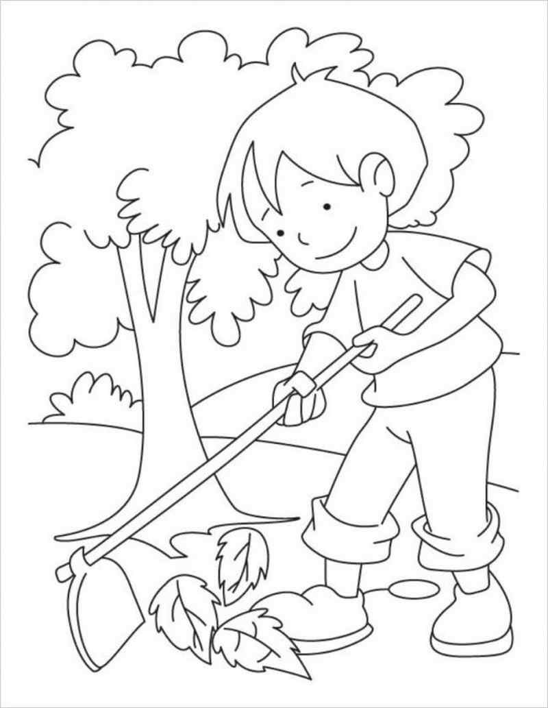 hình vẽ bé giúp mẹ dọn dẹp vườn cây