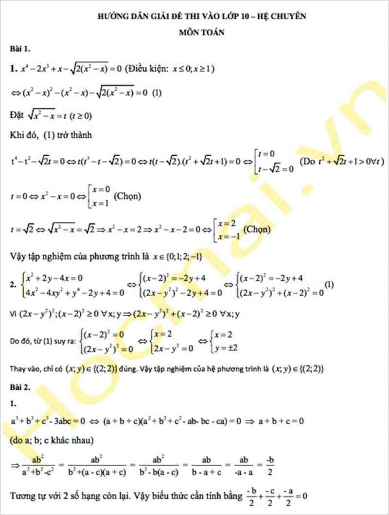 Đề tuyển sinh lớp 10 THPT chuyên có kèm đáp án