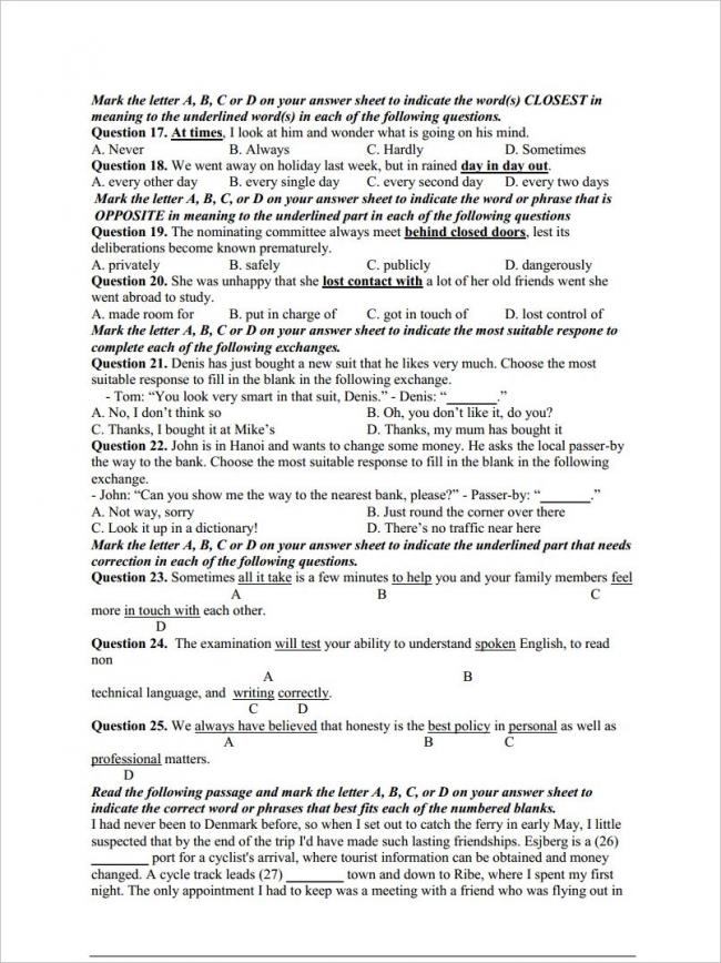 câu 17 - 25 trang 2 đề anh thi thử THPT chuyên Hạ Long 2018