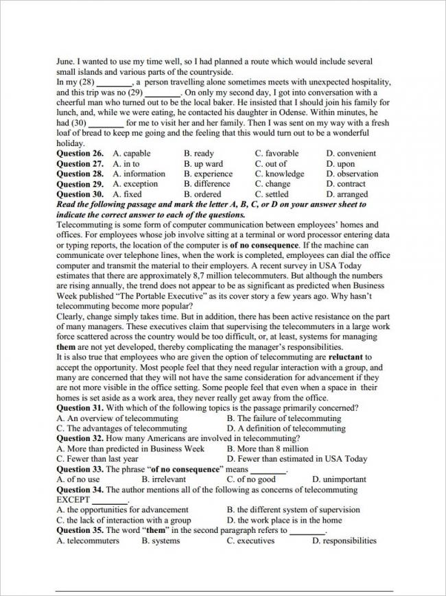 câu 26 - 35 trang 3 đề anh thi thử THPT chuyên Hạ Long 2018