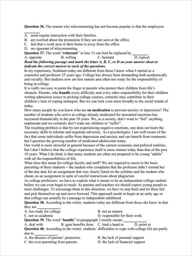 câu 36 - 40 trang 4 đề anh thi thử THPT chuyên Hạ Long 2018