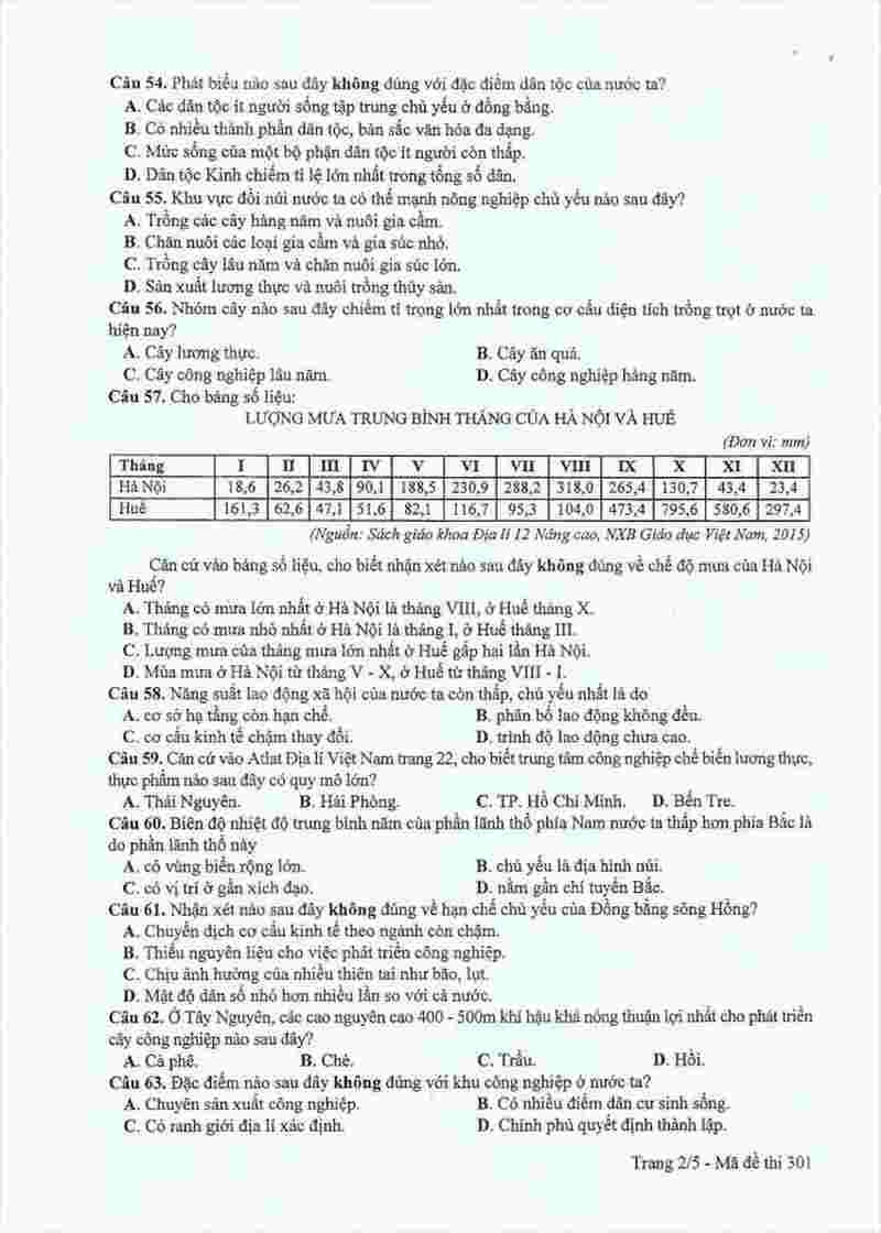 đề thi địa lý thpt quốc gia năm 2017 mã đề 301 (2)