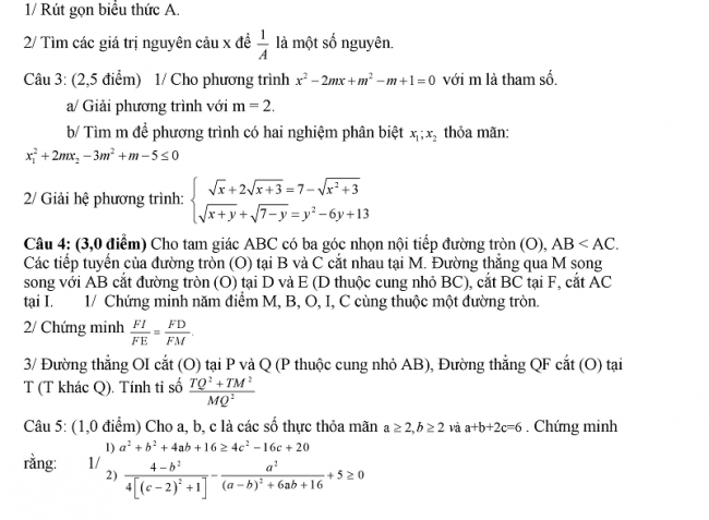 Đề thi thử môn toán vào lớp 10 trường THPT Lê Hồng Phong Nam Định 2018