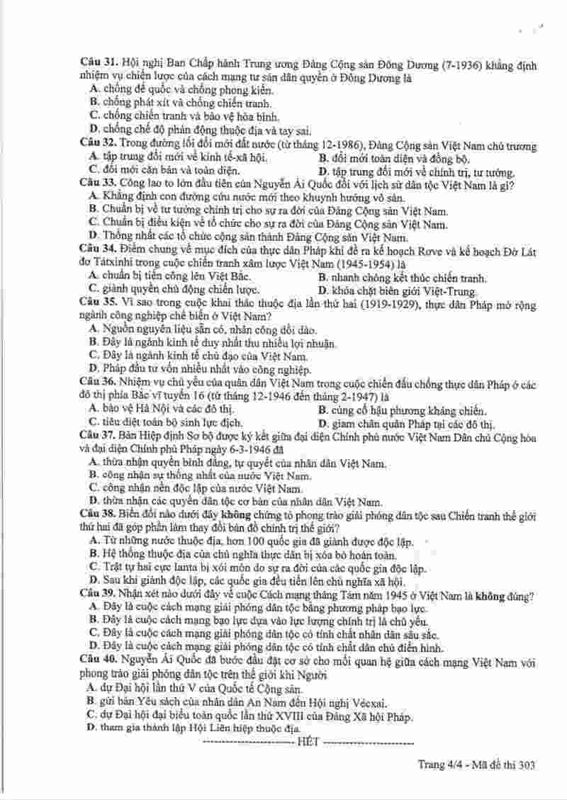 đề lịch sử THPT quốc gia năm 2017 mã đề 303 (4
