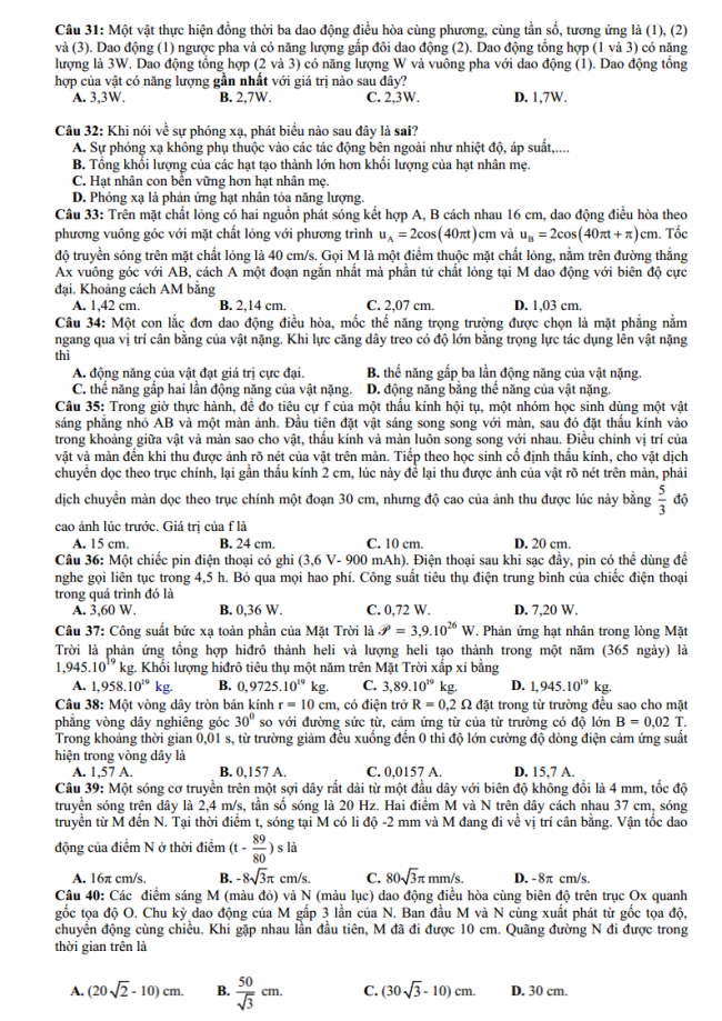 đề thi thử môn vật lý trung học phổ thông sở GD & ĐT Thanh Hóa lần 1 năm học 2018