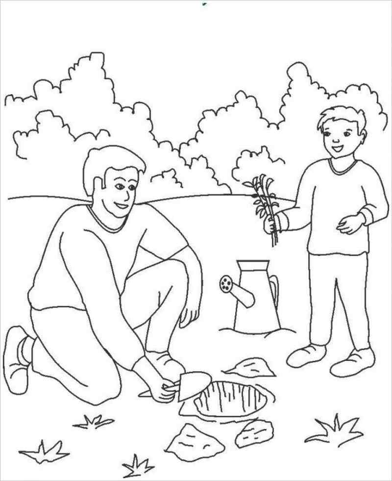 hình ảnh hai cha con cùng trồng cây