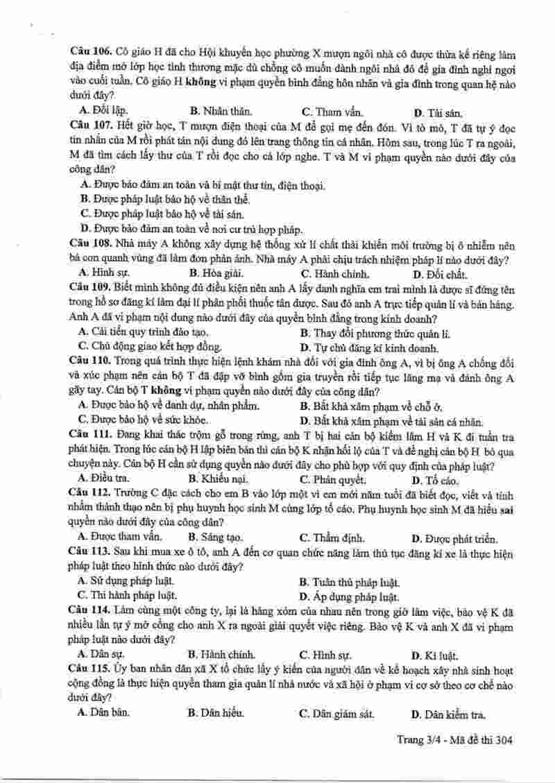 mã đề 304 môn công dân THPT quốc gia năm 2017 (3)
