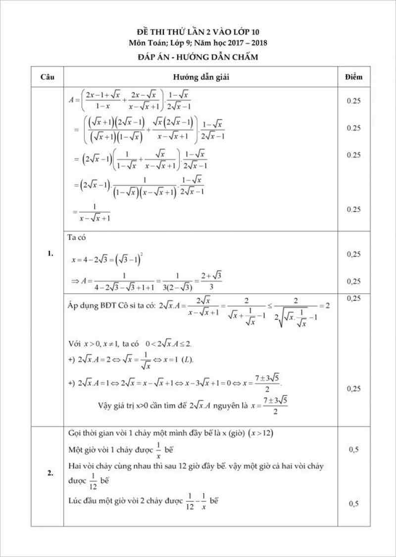 dẫn giải chi tiết Đề thi thử môn toán vào lớp 10 năm 2018 - trung tâm BDVH Edufly