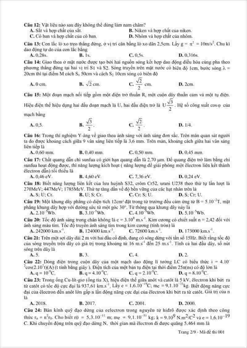 Đề thi thử THPT môn Lý trường THPT Quỳ Hợp 2 – Nghệ An lần 1 – 2018.