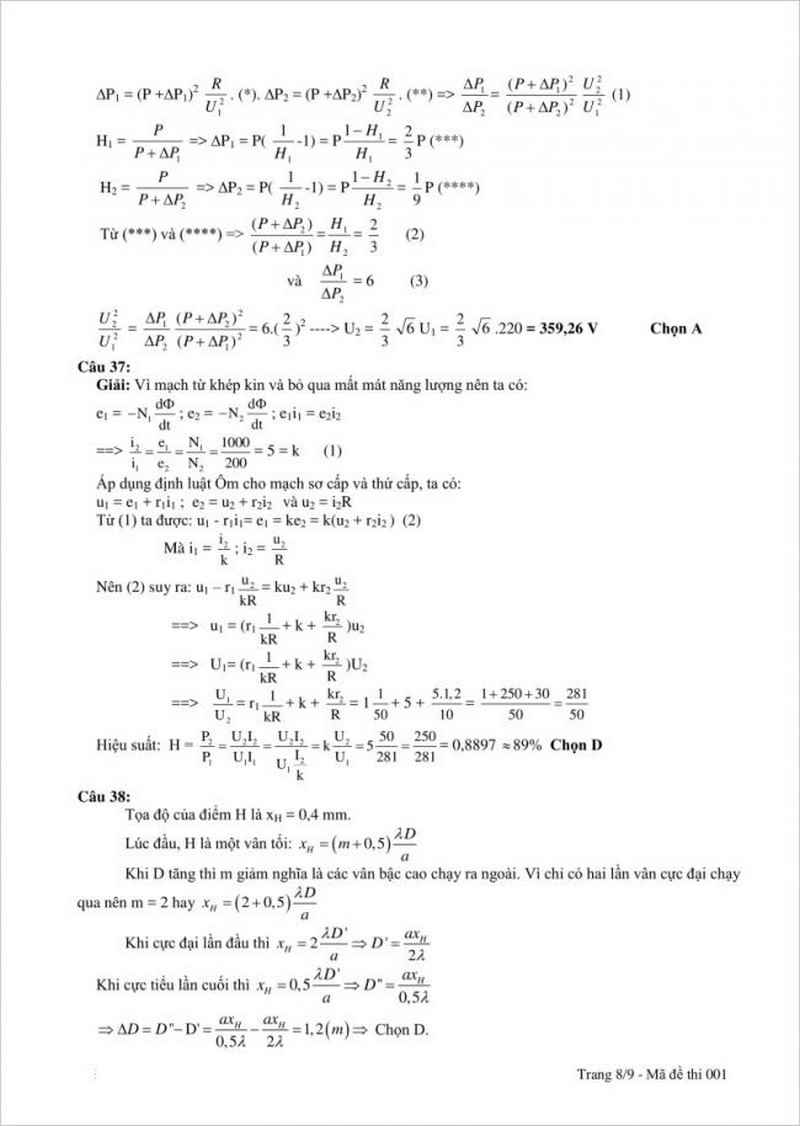 Đáp án Đề thi thử THPT môn Lý trường THPT Quỳ Hợp 2 – Nghệ An lần 1 – 2018.
