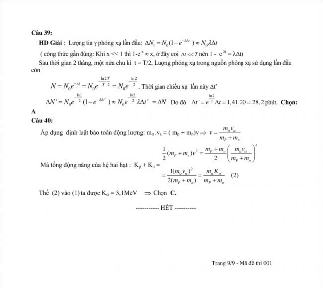 Đáp án Đề thi thử THPT môn Lý trường THPT Quỳ Hợp 2 – Nghệ An lần 1 – 2018.