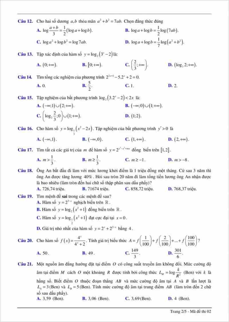 Đề thi thử THPT môn toán trường Chuyên Phan Bội Châu Nghệ An năm 2017