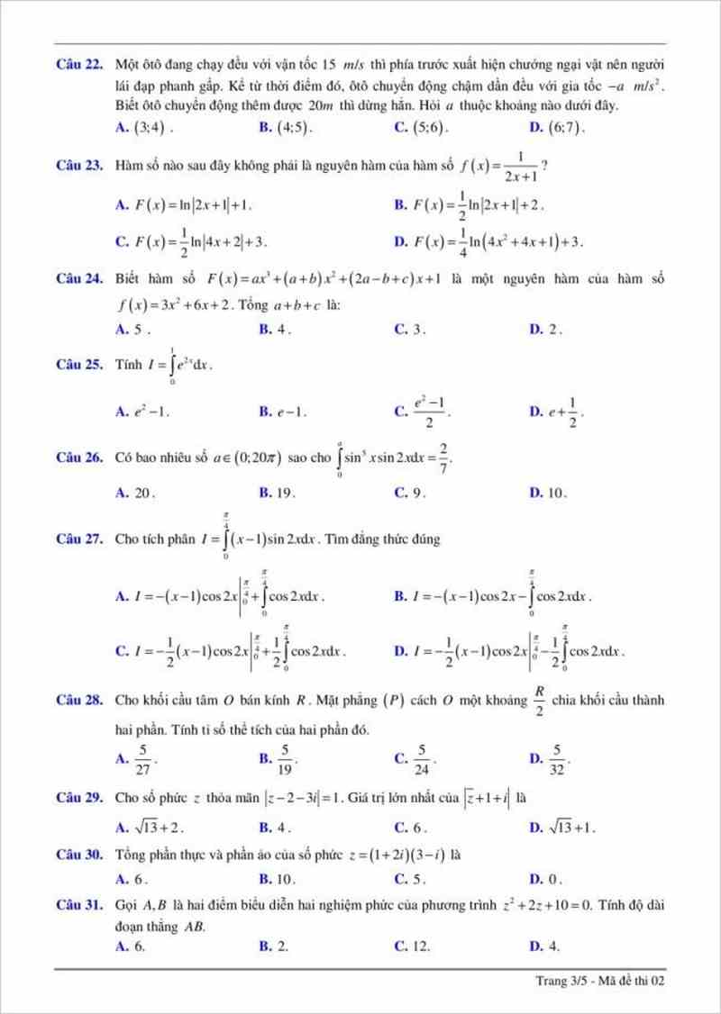 Đề thi thử THPT môn toán trường Chuyên Phan Bội Châu Nghệ An năm 2017