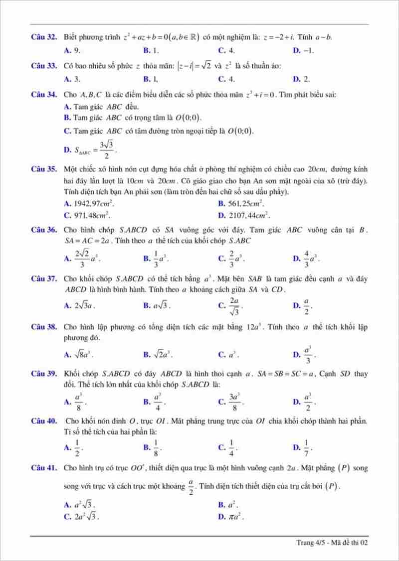 Đề thi thử THPT môn toán trường Chuyên Phan Bội Châu Nghệ An năm 2017