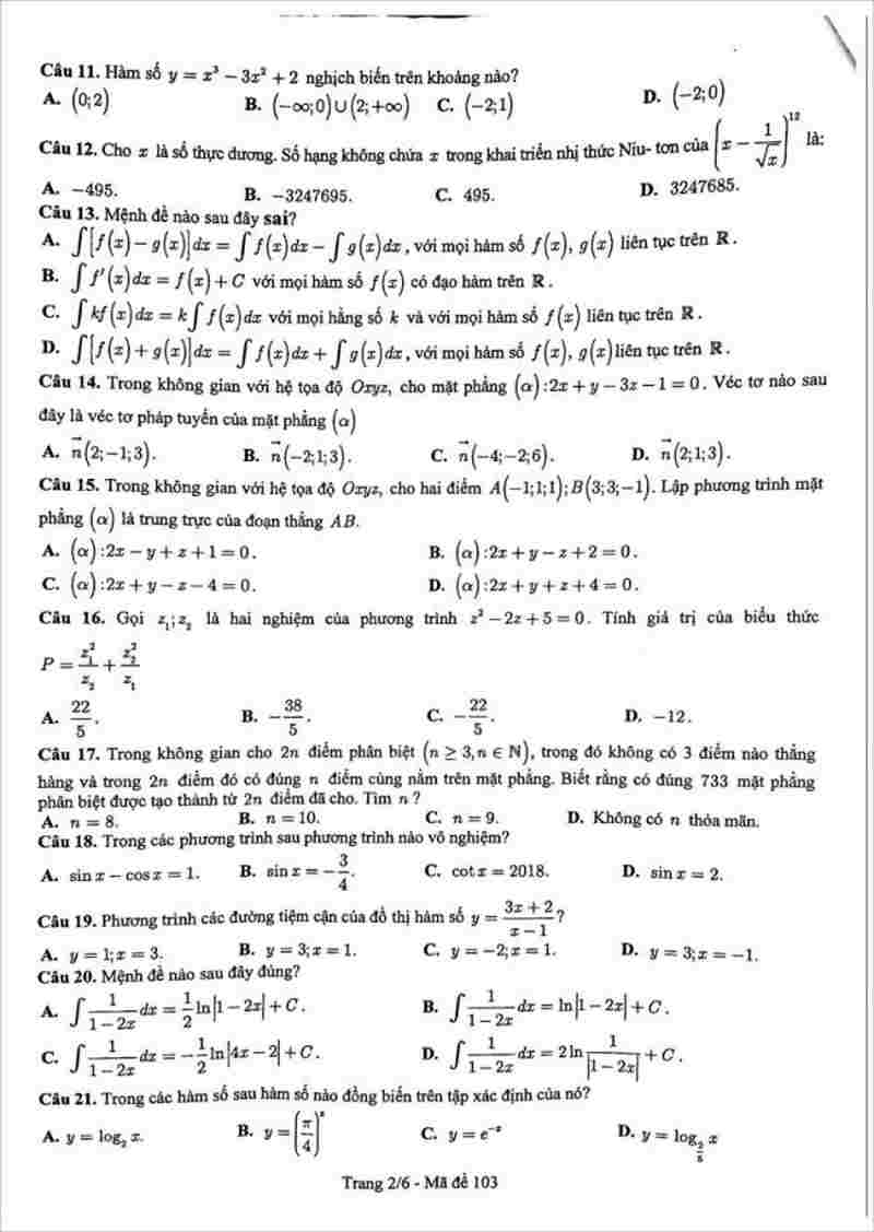 Đề thi thử THPT môn Toán Sở GD&ĐT Bắc Ninh năm 2017