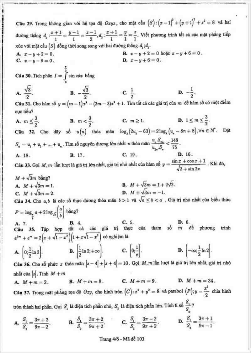 Đề thi thử THPT môn Toán Sở GD&ĐT Bắc Ninh năm 2017