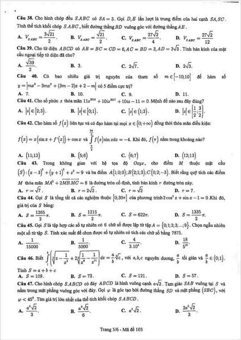 Đề thi thử THPT môn Toán Sở GD&ĐT Bắc Ninh năm 2017