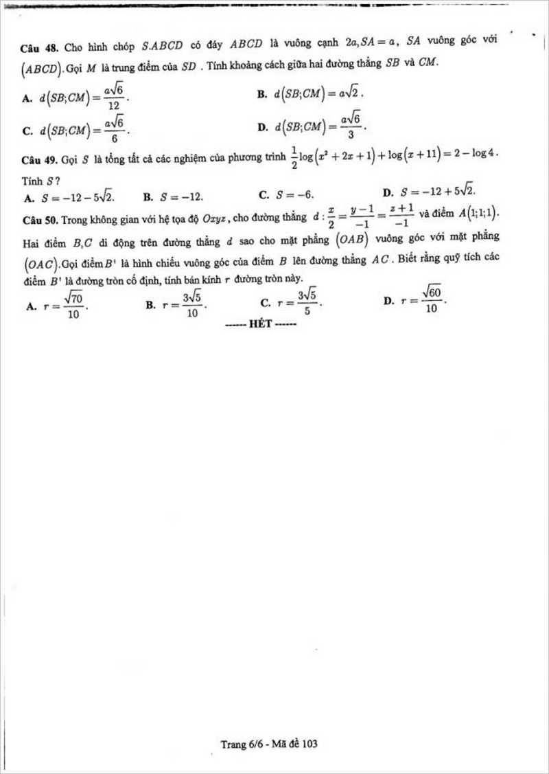 Đề thi thử THPT môn Toán Sở GD&ĐT Bắc Ninh năm 2017