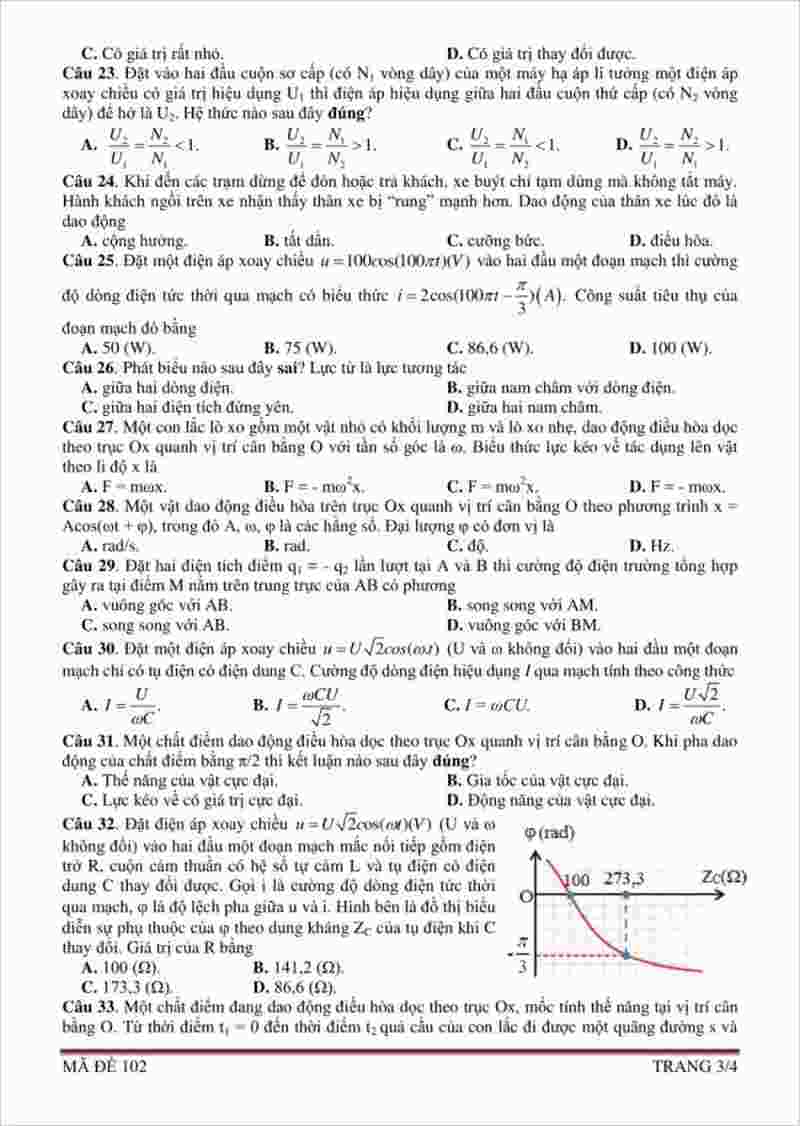 Đề thi thử THPT môn Lý sở GD&ĐT Bình Phước lần 1- 2018