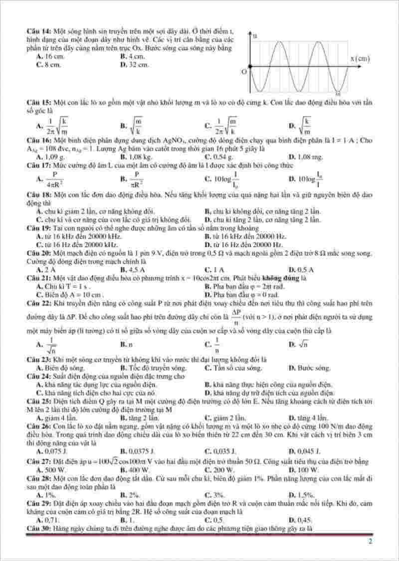 Đề thi thử THPTQG môn Lý phòng GD&ĐT Ninh Bình lần 1 – 2018