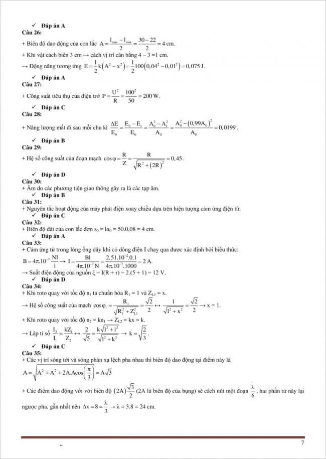 Đáp án Đề thi thử THPTQG môn Lý phòng GD&ĐT Ninh Bình lần 1 – 2018