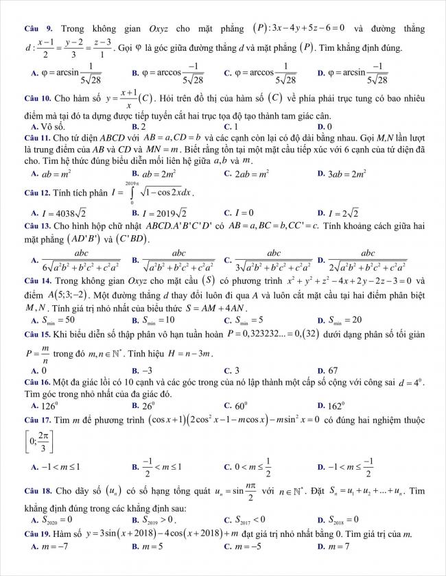 đề toán thi thử THPT chuyên Hùng Vương, Bình Dương năm 2018 (2)