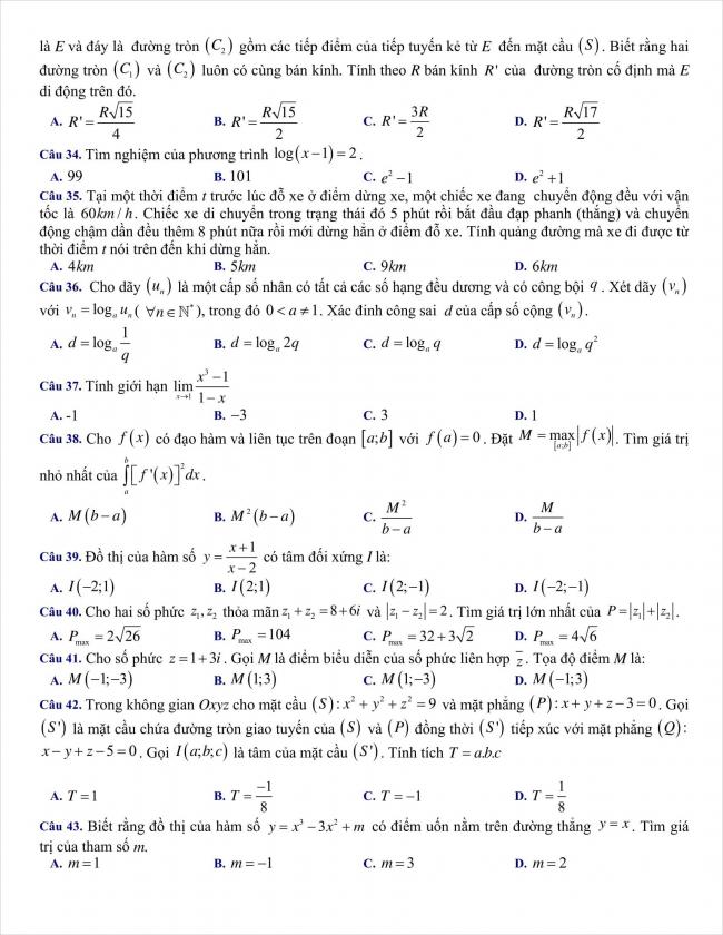 đề toán thi thử THPT chuyên Hùng Vương, Bình Dương năm 2018 (5)