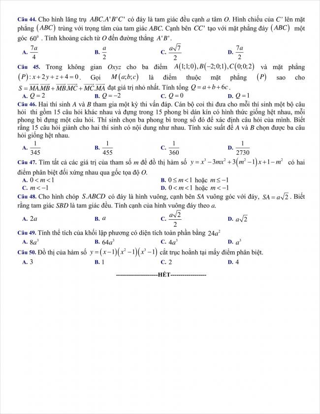đề toán thi thử THPT chuyên Hùng Vương, Bình Dương năm 2018 (6)