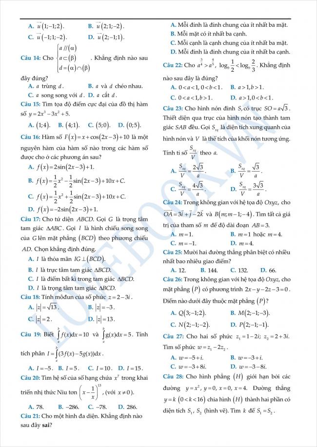 đề thi thử toán THPT tỉnh Yên Bái năm 2018 (2)