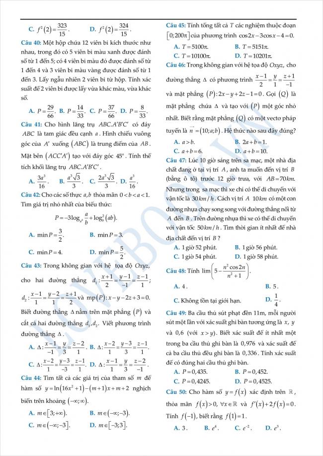 đề thi thử toán THPT tỉnh Yên Bái năm 2018 (4)