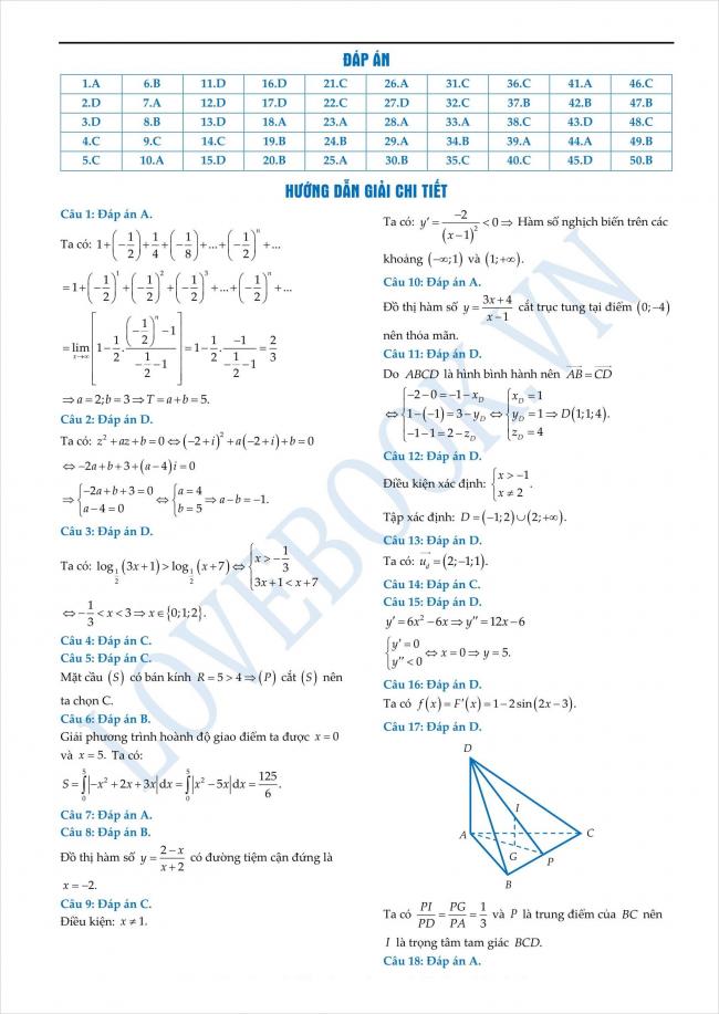 đáp án đề thi thử toán THPT tỉnh Yên Bái năm 2018 (1)