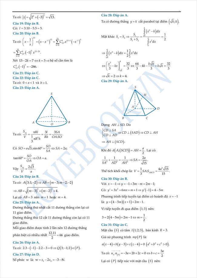 đáp án đề thi thử toán THPT tỉnh Yên Bái năm 2018 (2)