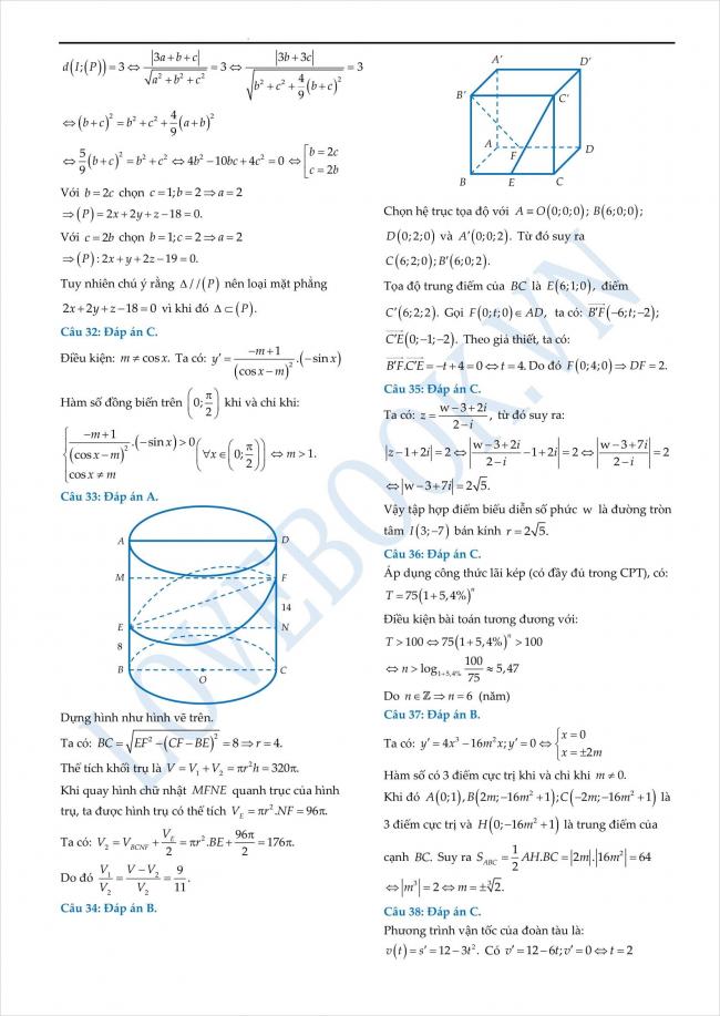 đáp án đề thi thử toán THPT tỉnh Yên Bái năm 2018 (3)