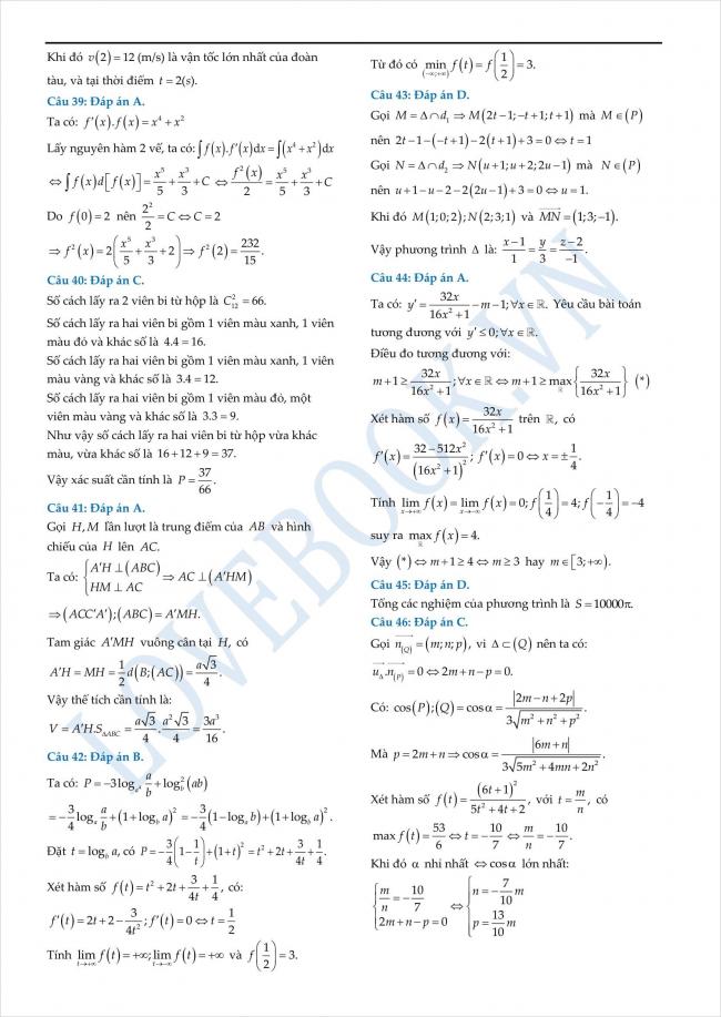 đáp án đề thi thử toán THPT tỉnh Yên Bái năm 2018 (4)