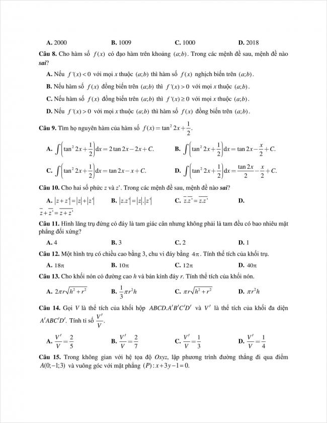 đề toán thi thử THPT chuyên Quốc học Huế năm 2018 (2)