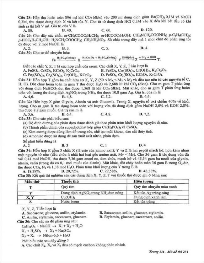 trang 3 từ câu 28 đến 36 đề hóa chuyên ĐH sư phạm Hà Nội