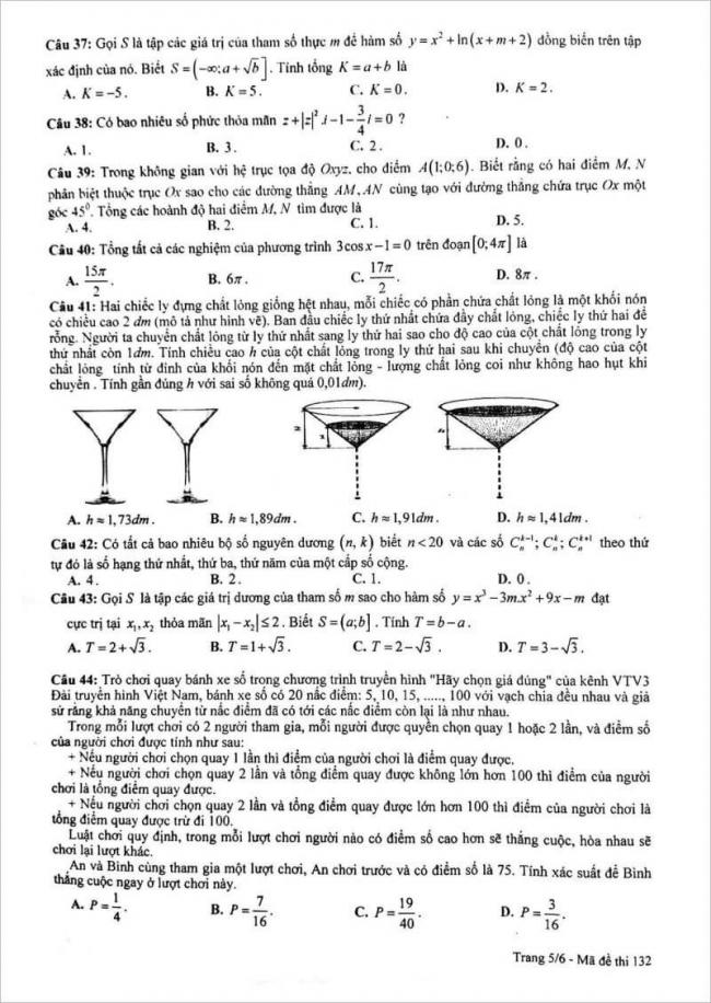 đề thi toán câu 37 - 44 mã đề 132 thpt chuyên lam sơn