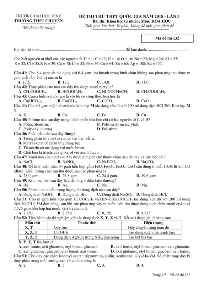 từ câu 41 đến 53 trang 1 đề hóa chuyên đh vinh