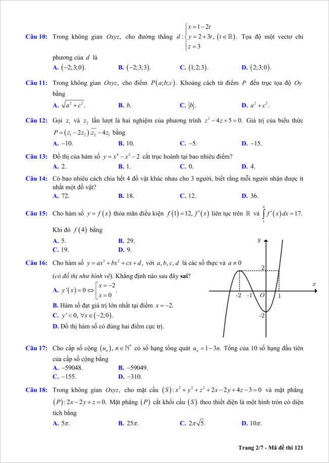 trang 2/7 câu 10 đến 18 đề toán thi thử thpt chu văn an